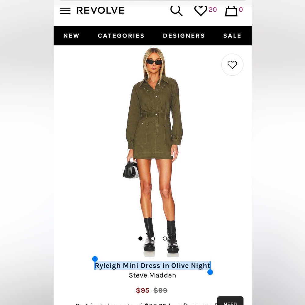 NWT Steve Madden Ryleigh Mini Dress in Olive Night